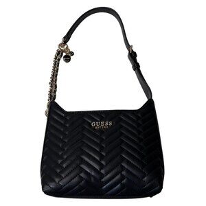 GUESS Women’s Anning Shoulder Bag Black/Dark Taupe – Gold Hardware